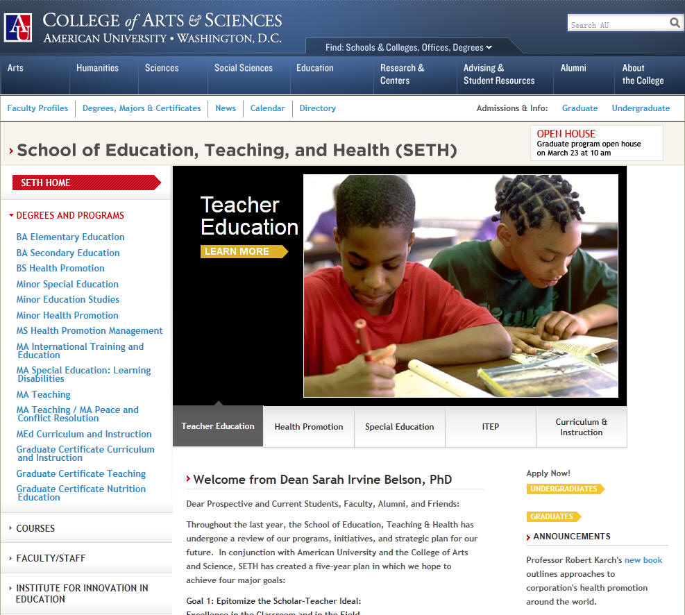 American University School of Education Teaching and Health