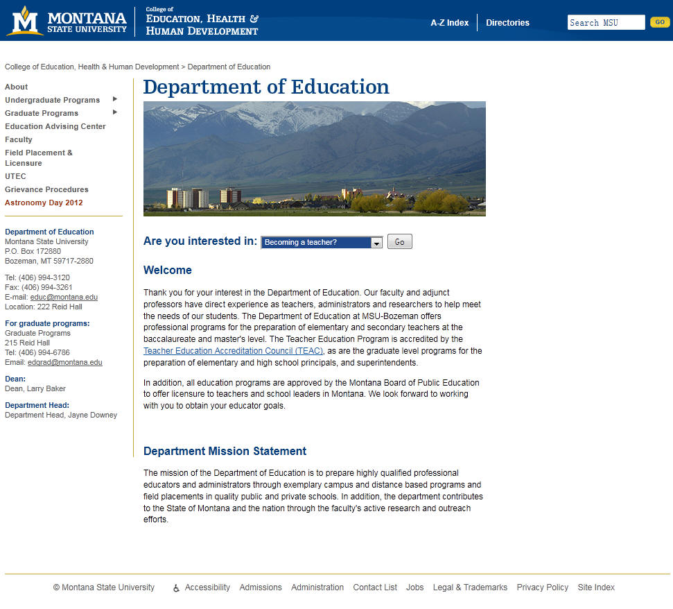 Montana State University Department of Education