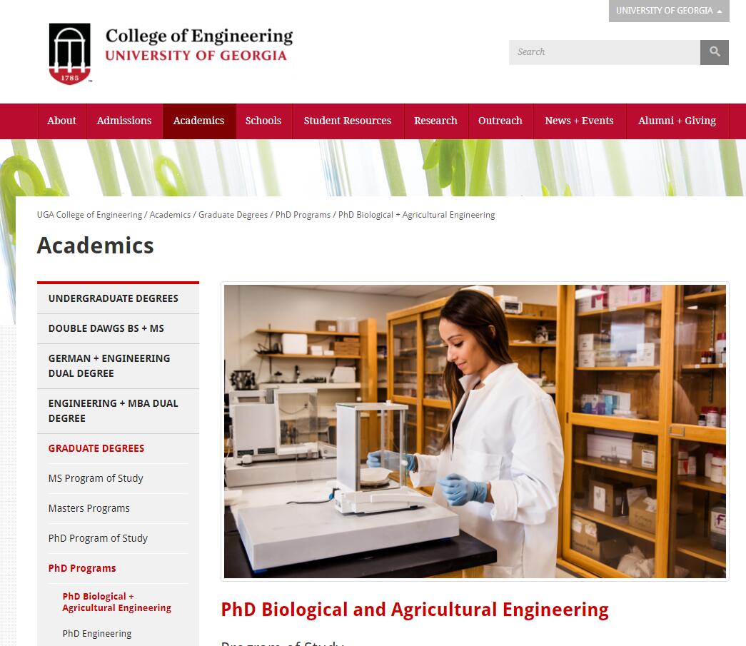 The Department of Biological and Agricultural Engineering at University of Georgia