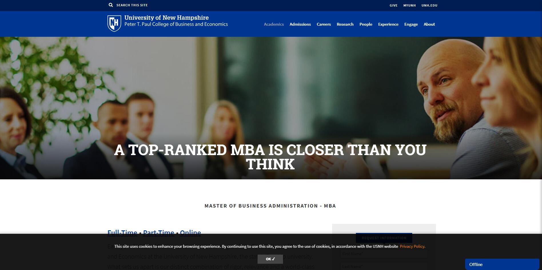 University of New Hampshire Whittemore School of Business & Economics Part Time MBA