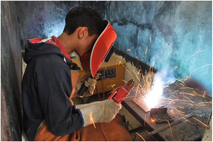 Vocational students doing arc welding - Afghanistan 