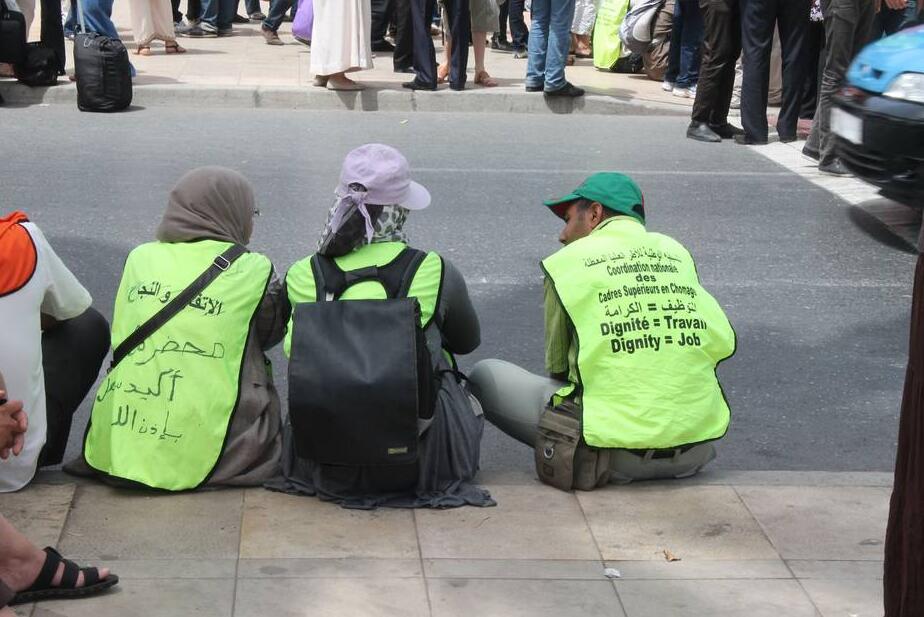 Young unemployed people demonstrate in Rabat